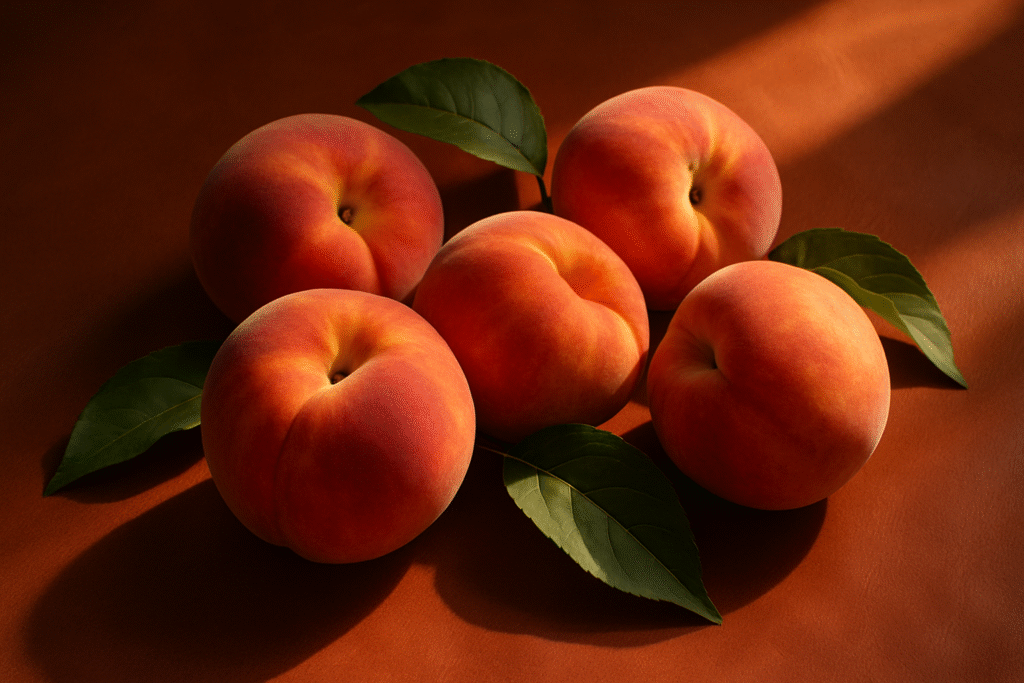 Sunlit Ripe Peaches on nappa leather